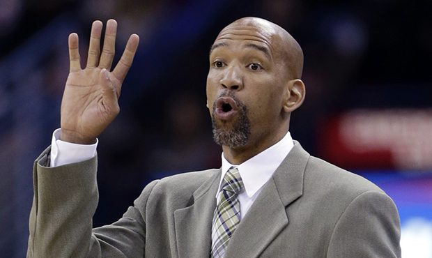 New Orleans Pelicans coach Monty Williams calls out from the bench during the first half of an NBA ...