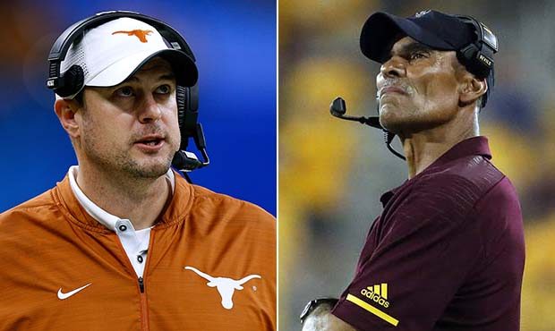 Texas head coach Tom Herman (Getty Images) on the left and ASU head football coach Herm Edwards on ...