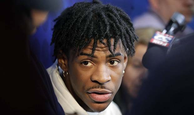Ja Morant from Murray State, speaks with the media at the NBA draft basketball combine day one in C...