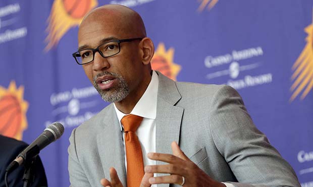 Phoenix Suns new NBA basketball head coach Monty Williams speaks at a news conference, Tuesday, May...