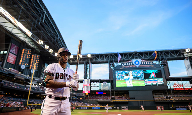 Ketel Marte #4 of the Arizona Diamondbacks prepares for his at bat in the first inning of the MLB g...