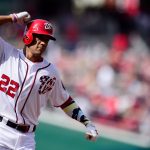 WASHINGTON, DC - JUNE 15: Juan Soto #22 of the Washington Nationals celebrates as he runs the bases after hitting a solo home run in the first inning against the Arizona Diamondbacks at Nationals Park on June 15, 2019 in Washington, DC. (Photo by Patrick McDermott/Getty Images)
