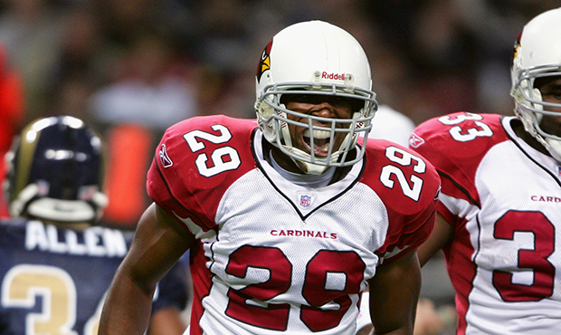 Safety Quentin Harris #29 of the Arizona Cardinals yells during the game against the St. Louis Rams...