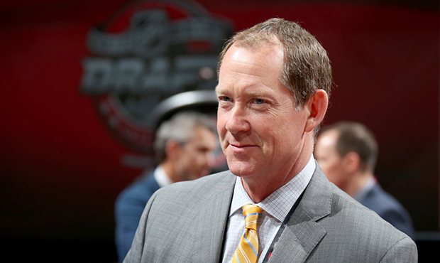 Phil Housley of the Buffalo Sabres looks on prior to the 2017 NHL Draft at the United Center on Jun...