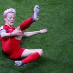 United States' Megan Rapinoe celebrates after scoring her team's ninth goal during the Women's World Cup Group F soccer match between the United States and Thailand at the Stade Auguste-Delaune in Reims, France, Tuesday, June 11, 2019. (AP Photo/Francois Mori)