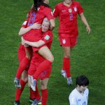 United States' Alex Morgan, left, is congratulated by teammates after scoring her fourth goal during the Women's World Cup Group F soccer match between the United States and Thailand at the Stade Auguste-Delaune in Reims, France, Tuesday, June 11, 2019. (AP Photo/Francois Mori)
