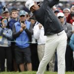 
              Brooks Koepka hits his tee shot on the third hole during the third round of the U.S. Open Championship golf tournament Saturday, June 15, 2019, in Pebble Beach, Calif. (AP Photo/Marcio Jose Sanchez)
            