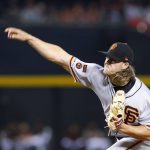 San Francisco Giants pitcher Shaun Anderson throws against the Arizona Diamondbacks in the first inning during a baseball game, Sunday, June 23, 2019, in Phoenix. (AP Photo/Rick Scuteri)