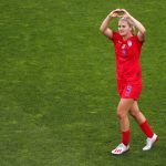 United States' Lindsey Horan celebrates after scoring her team's third goal during the Women's World Cup Group F soccer match between the USA and Thailand at the Stade Auguste-Delaune in Reims, France, Tuesday, June 11, 2019. (AP Photo/Francois Mori)