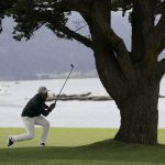 
              Brooks Koepka watches his shot from 18th fairway during the third round of the U.S. Open golf tournament Saturday, June 15, 2019, in Pebble Beach, Calif. (AP Photo/Carolyn Kaster)
            