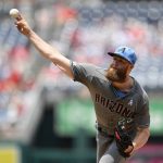 Arizona Diamondbacks starting pitcher Archie Bradley delivers during the first inning of a baseball game against the Washington Nationals, Sunday, June 16, 2019, in Washington. (AP Photo/Nick Wass)