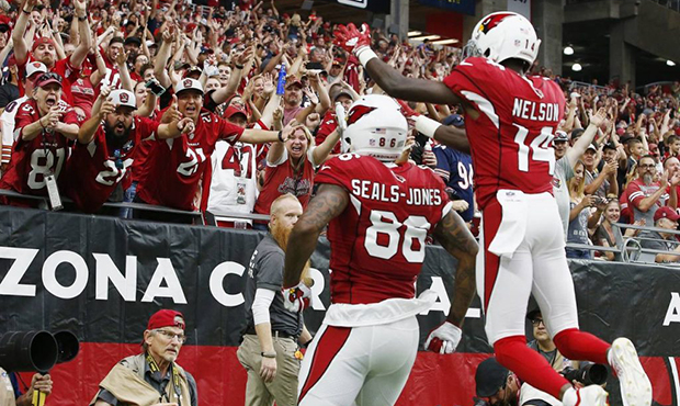 Arizona Cardinals tight end Ricky Seals-Jones (86) celebrates his touchdown against the Chicago Bea...