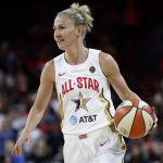 Chicago Sky's Courtney Vandersloot, of Team Delle Donne, drives up the court against Team Wilson during the first half of a WNBA All-Star game Saturday, July 27, 2019, in Las Vegas. (AP Photo/John Locher)