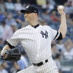New York Yankees' J.A. Happ delivers a pitch during the first inning of the team's baseball game against the Arizona Diamondbacks on Tuesday, July 30, 2019, in New York. (AP Photo/Frank Franklin II)
