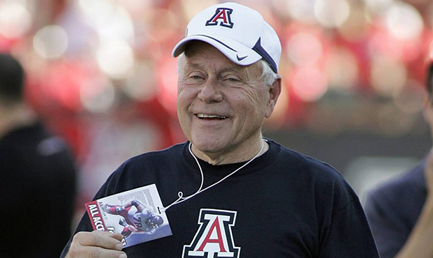 FILE - In this Oct. 9, 2010, file photo, former Arizona football head coach Dick Tomey, is seen bac...