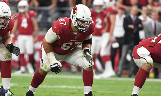 Offensive guard Justin Pugh #67 of the Arizona Cardinals in action during the NFL game against the ...