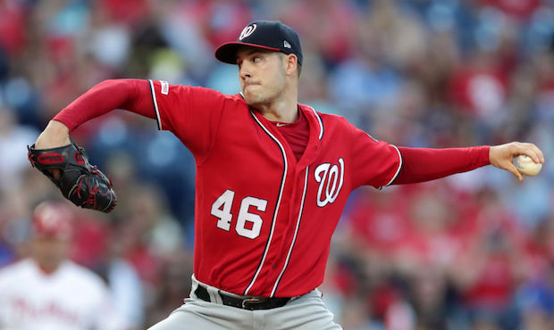 Starting pitcher Patrick Corbin #46 of the Washington Nationals throws a pitch in the first inning ...