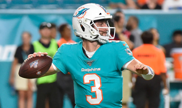 Josh Rosen #3 of the Miami Dolphins in action during the third quarter of the preseason game agains...