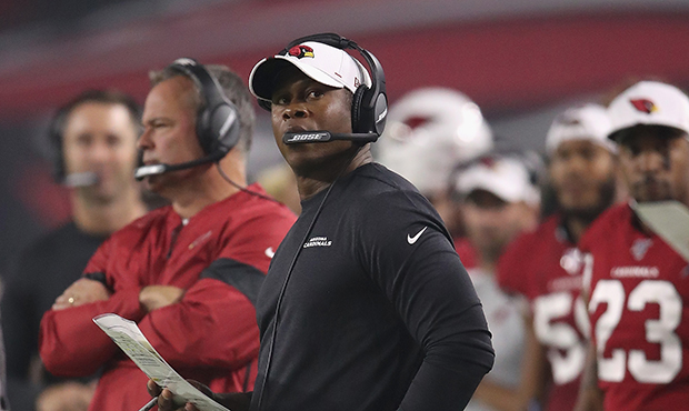 Defensive Coordinator Vance Joseph of the Arizona Cardinals watches from the sidelines during the N...