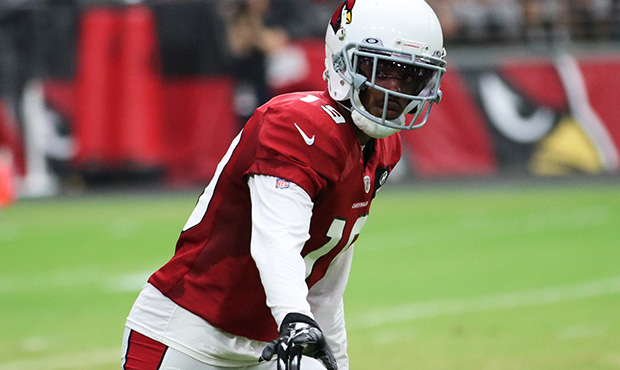 Arizona Cardinals WR KeeSean Johnson lines up during the team’s Red and White Practice Saturday, ...