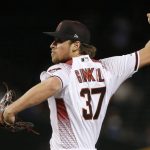 Arizona Diamondbacks relief pitcher Kevin Ginkel throws a pitch against the Philadelphia Phillies in his Major League Baseball debut during the seventh inning of a baseball game, Monday, Aug. 5, 2019, in Phoenix. (AP Photo/Ross D. Franklin)