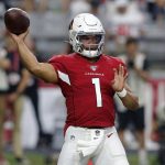 Arizona Cardinals quarterback Kyler Murray (1) throws during the first half of an an NFL football game against the Oakland Raiders, Thursday, Aug. 15, 2019, in Glendale, Ariz. (AP Photo/Ralph Freso)