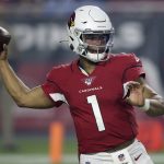 Arizona Cardinals quarterback Kyler Murray (1) looks to throw against the Los Angeles Chargers during the first half of an NFL preseason football game, Thursday, Aug. 8, 2019, in Glendale, Ariz. (AP Photo/Ross D. Franklin)