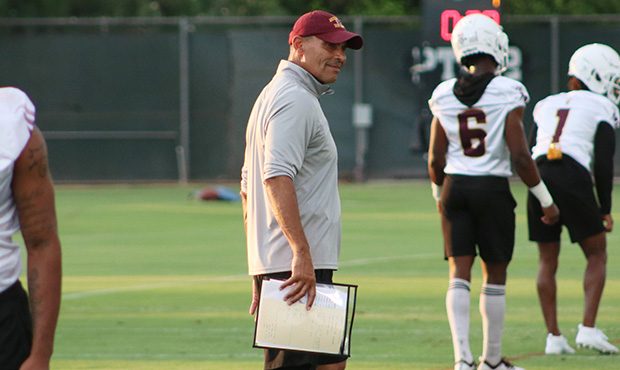 Arizona State head coach Herm Edwards looks on during the team’s first preseason practice Wednesd...