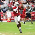 Arizona Cardinals RB David Johnson caches a pass during the team’s Red and White Practice Saturday, August 3, 2019, at State Farm Stadium. (Tyler Drake/Arizona Sports)