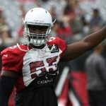 Arizona Cardinals LB Chandler Jones waves to the crowd during the team’s Red and White Practice Saturday, August 3, 2019, at State Farm Stadium. (Tyler Drake/Arizona Sports)