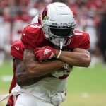 Arizona Cardinals WR Christian Kirk holds onto the football after making the catch during the team’s Red and White Practice Saturday, August 3, 2019, at State Farm Stadium. (Tyler Drake/Arizona Sports)