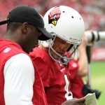 Arizona Cardinals punter Andy Lee looks over the gameplan ahead of the team’s Red and White Practice Saturday, August 3, 2019, at State Farm Stadium. (Tyler Drake/Arizona Sports)