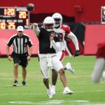 Arizona Cardinals QB Kyler Murray throws down the field during the team’s Red and White Practice Saturday, August 3, 2019, at State Farm Stadium. (Tyler Drake/Arizona Sports)