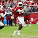 Arizona Cardinals TE Ricky Seals-Jones makes the catch during the team’s Red and White Practice Saturday, August 3, 2019, at State Farm Stadium. (Tyler Drake/Arizona Sports)