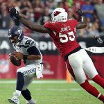 Defensive end Chandler Jones #55 of the Arizona Cardinals sacks quarterback Russell Wilson #3 of the Seattle Seahawks during the second quarter at State Farm Stadium on September 30, 2018 in Glendale, Arizona.  (Photo by Ralph Freso/Getty Images)