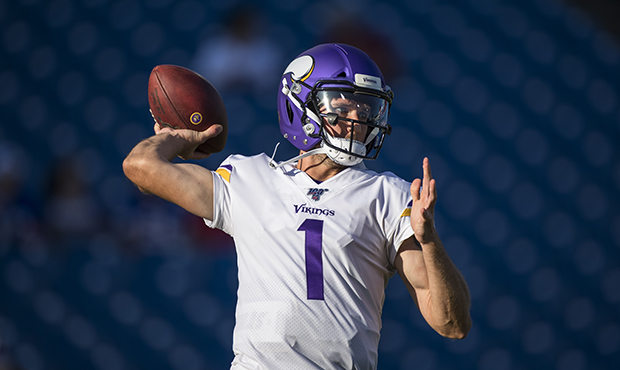 Kyle Sloter #1 of the Minnesota Vikings warms up before a preseason game against the Buffalo Bills ...