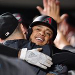Ketel Marte #4 of the Arizona Diamondbacks celebrates in the dugout after hitting a three-run home run in the fifth inning against the Cincinnati Reds at Great American Ball Park on September 6, 2019 in Cincinnati, Ohio.  (Photo by Jamie Sabau/Getty Images)