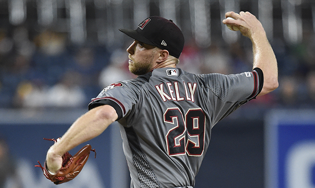 Merrill Kelly #29 of the Arizona Diamondbacks pitches during the the first inning of a baseball gam...