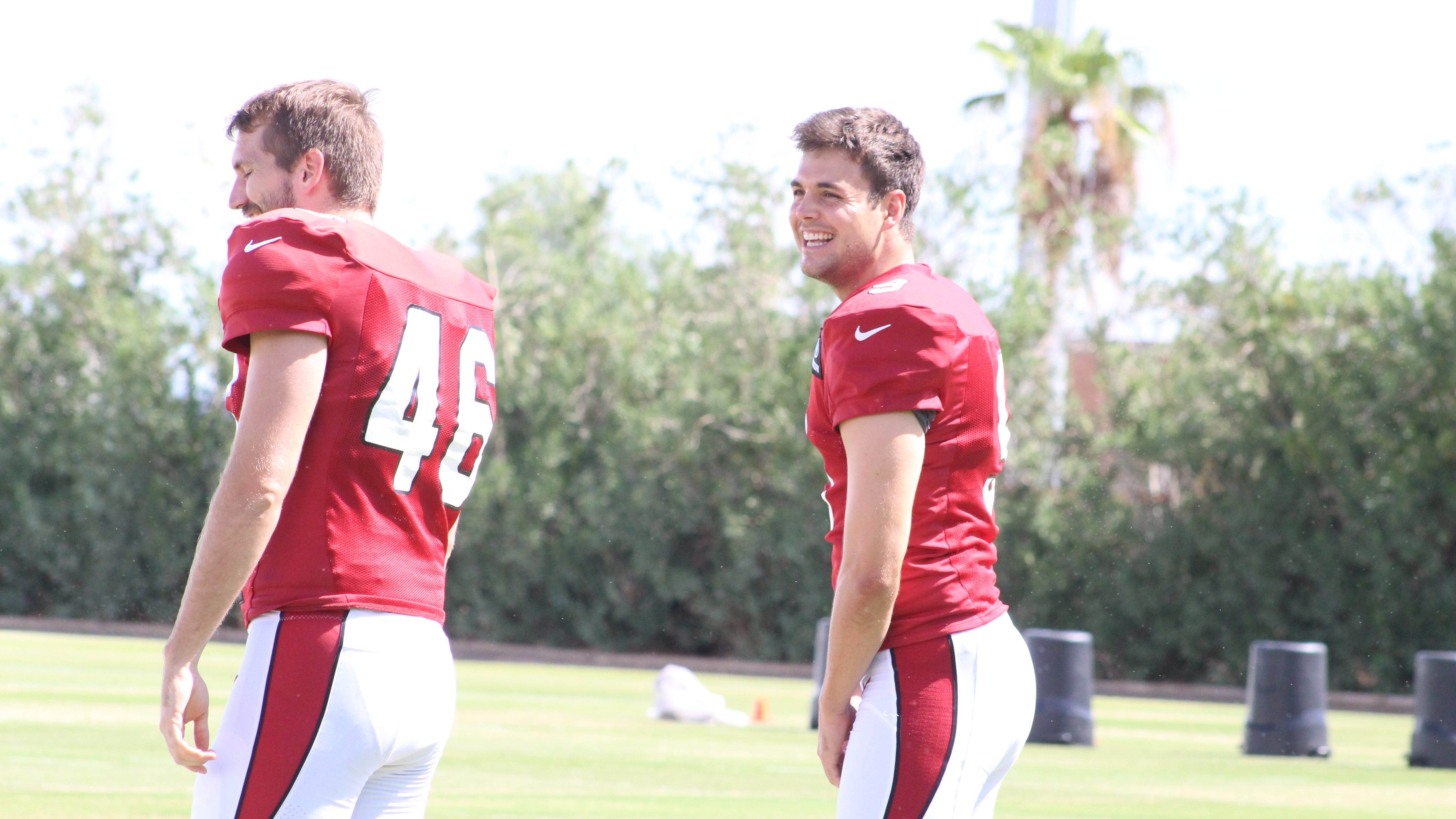 Arizona Cardinals practice squad punter Ryan Winslow (right) at practice on Thursday, Sept. 26, 201...