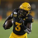 Arizona State running back Eno Benjamin runs for a first down against Colorado during the first half of an NCAA college football game Saturday, Sept. 21, 2019, in Tempe, Ariz. (AP Photo/Rick Scuteri)