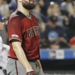 Arizona Diamondbacks starting pitcher Robbie Ray reacts after allowing a two-run home run to New York Mets' Todd Frazier during the first inning of a baseball game Wednesday, Sept. 11, 2019, in New York. Ray allowed five earned runs in the first inning. (AP Photo/Kathy Willens)
