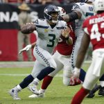 Seattle Seahawks quarterback Russell Wilson (3) scrambles against the Arizona Cardinals during the first half of an NFL football game, Sunday, Sept. 29, 2019, in Glendale, Ariz. (AP Photo/Rick Scuteri)