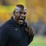 Colorado head coach Mel Tucker reacts to a holding call in the second half during an NCAA college football game against Arizona State, Saturday, Sept. 21, 2019, in Tempe, Ariz. Colorado defeated Arizona State 34-31. (AP Photo/Rick Scuteri)