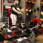 Arizona Diamondbacks' Christian Walker and Wilmer Flores clean out their lockers after their 1-0 win over the San Diego Padres Sunday, Sept. 29, 2019, in Phoenix. The Arizona Diamondbacks finished the season with 85 wins and 77 loses. (AP Photo/Darryl Webb)
