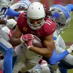 Arizona Cardinals wide receiver Larry Fitzgerald (11) makes a catch against the Detroit Lions during the second half of an NFL football game, Sunday, Sept. 8, 2019, in Glendale, Ariz. (AP Photo/Rick Scuteri)