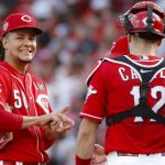 Cincinnati Reds starting pitcher Luis Castillo (58) reacts as he is being relieved in the eighth inning of a baseball game against the Arizona Diamondbacks, Saturday, Sept. 7, 2019, in Cincinnati. (AP Photo/John Minchillo)