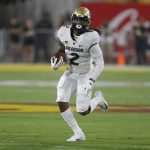 Colorado wide receiver Laviska Shenault Jr. runs for a first down against Arizona State during the first half of an NCAA college football game Saturday, Sept. 21, 2019, in Tempe, Ariz. (AP Photo/Rick Scuteri)