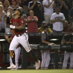 Arizona Diamondbacks' Ketel Marte celebrates his grand slam against the San Diego Padres during the seventh inning of a baseball game Wednesday, Sept. 4, 2019, in Phoenix. (AP Photo/Ross D. Franklin)