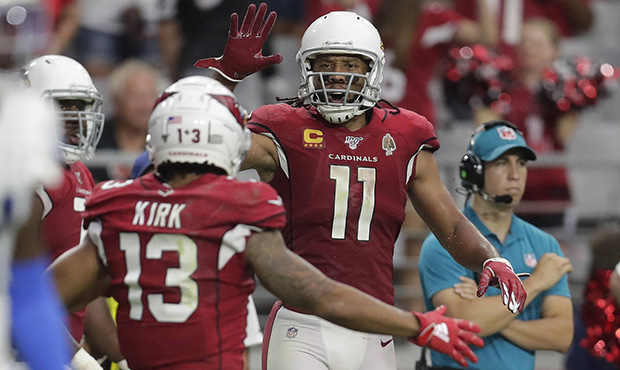 Arizona Cardinals wide receiver Christian Kirk (13) celebrate his two point conversion catch with w...