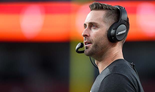 Head coach Kliff Kingsbury of the Arizona Cardinals looks on from the sideline during the first qua...
